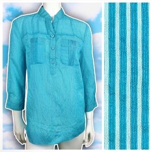 ❤️ TALBOTS Railroad Stripe Safari Henley Tissue Shirt Preppy Coastal Nautical